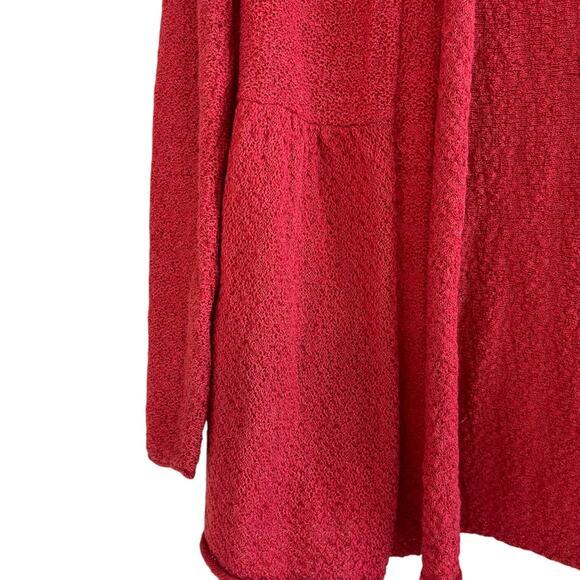 Eileen Fisher Italian Yarn 100% Wool Peplum Open Front Cardigan Sweater Red PS - Picture 4 of 7